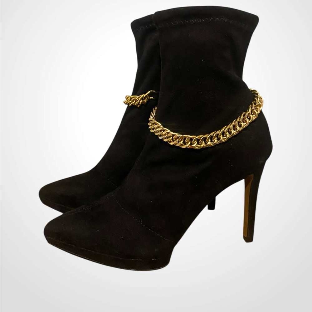 Jessica Simpson | JS Black Stiletto Heeled Boots with Gold Chain | Sock Booties - Picture 4 of 14